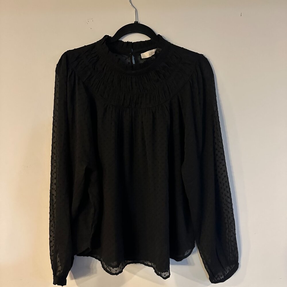 LOFT Clip Shirred Ruffle Neck Blouse Size XL